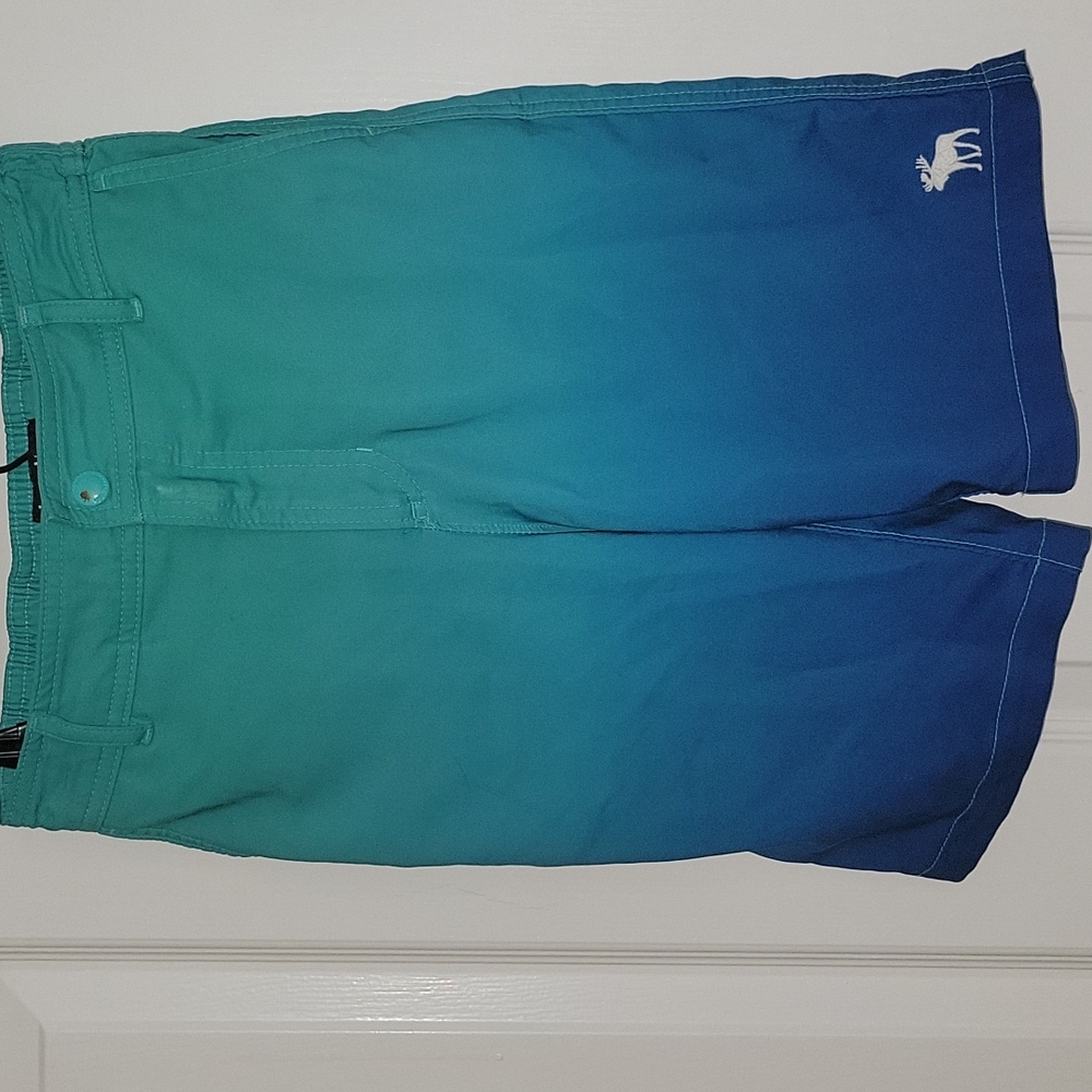 Abercrombie Kids Blue Ombre Dip Dye Swim Board Shorts Trunks sz 9-10